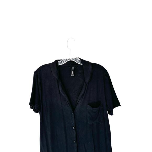 Skims Black Ribbed Loungewear Button Front Soft Lounge Sleep Shirt Size Small - Picture 4 of 13